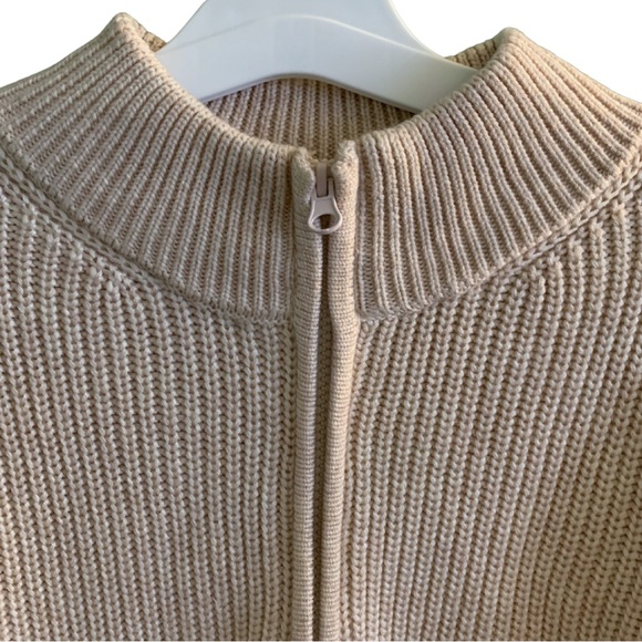 French Connection Ribbed Colorblock Pullover Sweater Tan Cream Large Chunky - Picture 2 of 11